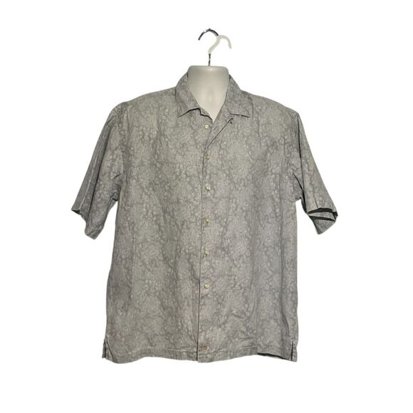 Thomas Dean Size LG Blue White Paisley Print Short Sleeve Button Down Mens Shirt - Picture 2 of 7